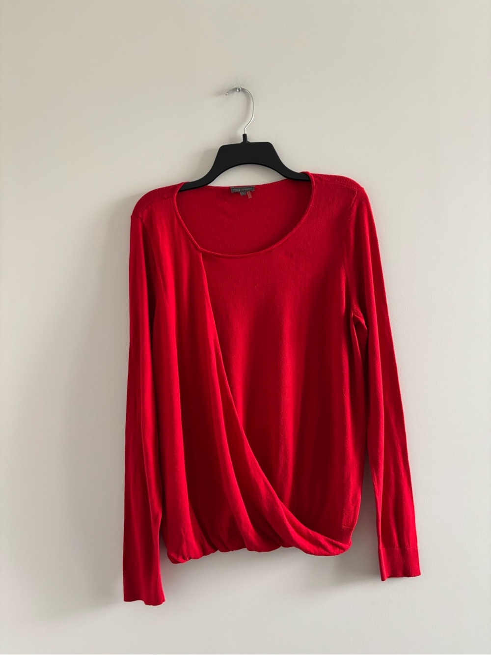 Vince Camuto Sweater Red Faux Wrap Pullover Cotton Modal Womens L Preppy Classic - Picture 3 of 10